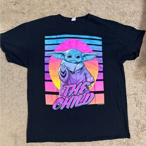 Star Wars Black Tee with The Child and Colorful Design